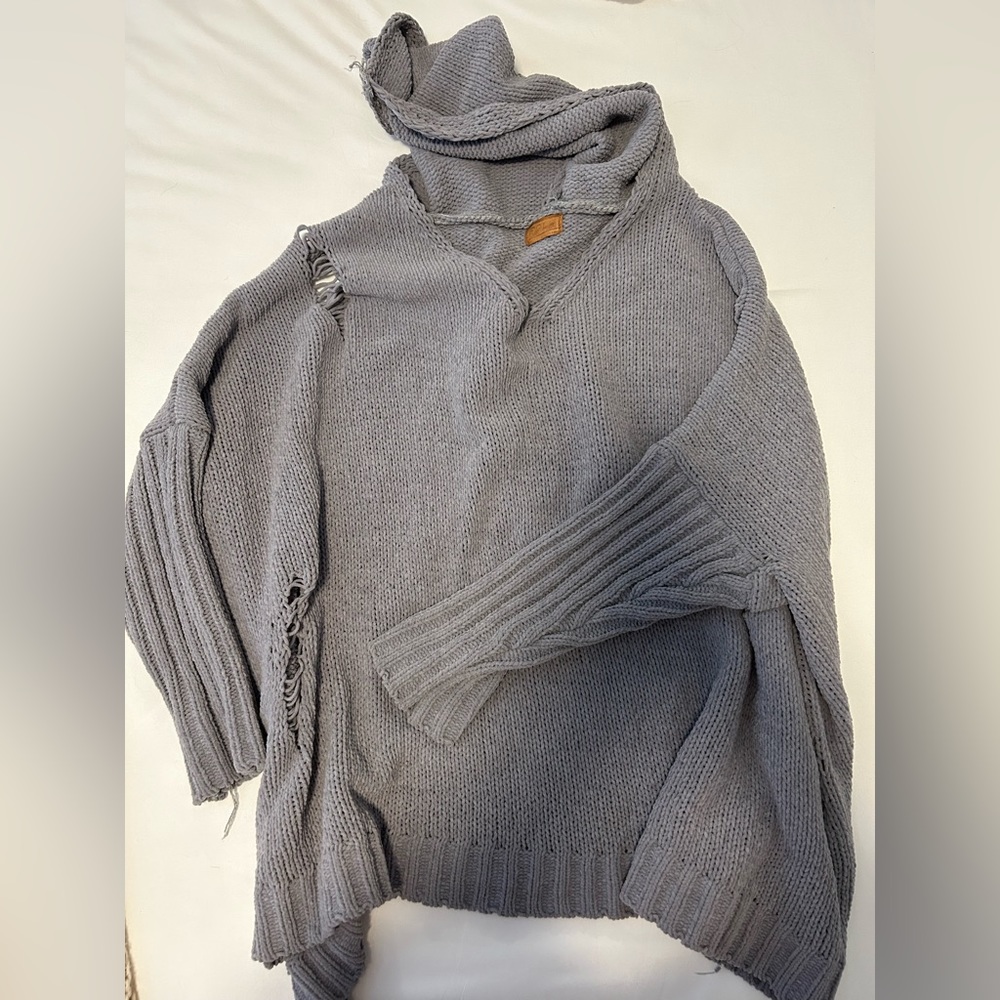 Distressed sweater with hoodie